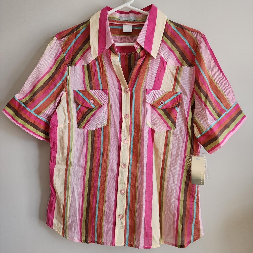J. Jill Pink Multi-Stripe Button-Down Shirt